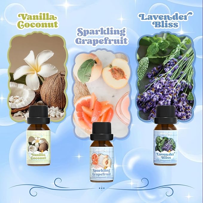 Bath Fragrance Oils Set, ARVIDSSON Natural Spa Essential Oils for Diffuser, Soap and Candle Making, Vanilla & Coconut, Lavender Bliss, Sparkling Grapefruit, Citrus Verbena, Amber Oud, Scented Oils