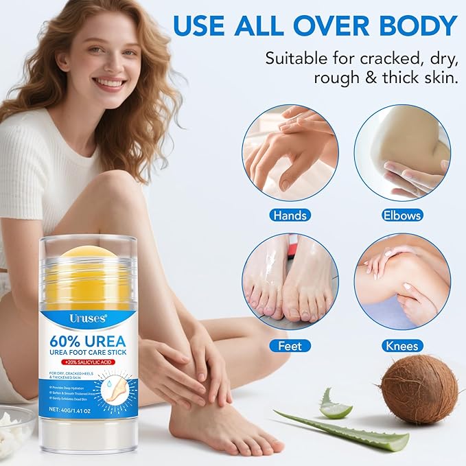 Urea Cream 60% plus Salicylic Acid 2% Urea Foot Care Stick, Foot Cream for Foot Callus Remover, Feet Moisturizer Stick for Dry Cracked Heels, Hands, Knees, Hydrating Heel Balm, Easy To Use