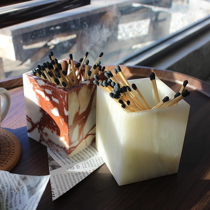 Natural Light Green Onyx Toothbrush Holders for Bathroom, Marble Makeup Brush Holder Countertop Organizer