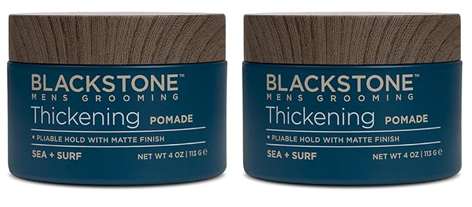 Blackstone Men's Grooming Hair Thickening Pomade - Pliable Hold with Matte Finish | Paraben & Cruelty-Free | Made in USA, Sea + Surf Scent (4 Oz, 2 Pack)