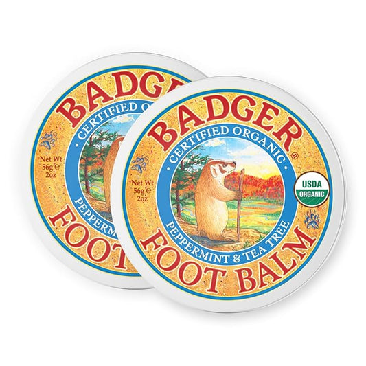 Badger Foot Balm, 100% Organic Foot Cream for Dry Cracked Heels and Feet, Fast Acting Foot Care for Women & Men, All-Natural Cracked Heel Treatment, 2 oz Tin, 2-Pack