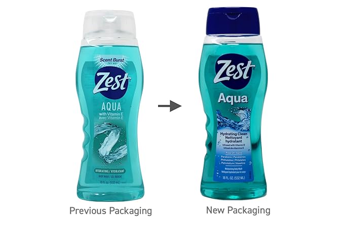 Zest Aqua Hydrating Body Wash, 18 Fl Oz (Pack of 6) - Moisturizing & Refreshing Shower Gel, Easily Lathers for a Relaxing Bubble Bath - Foaming & Exfoliating Skin Cleanser for a Smooth & Clean Skin