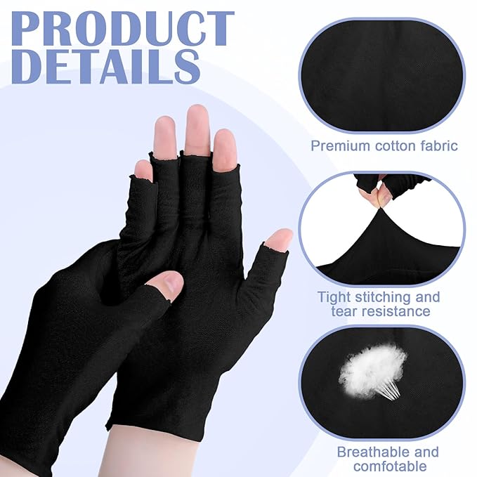 Geyoga 6 Pairs Fingerless Moisturizing Gloves Eczema Cotton Gloves for Adults Half Finger Touchscreen Lotion Overnight Dry Hands for Women Sleeping(Black)