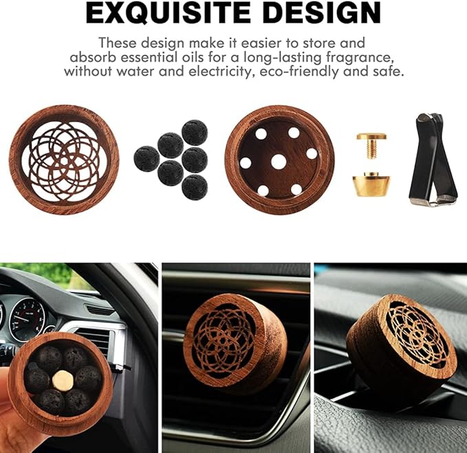 Essential Oil Car Diffuser, 2 PCS Car Aromatherapy Wood Diffuser with Vent Clip