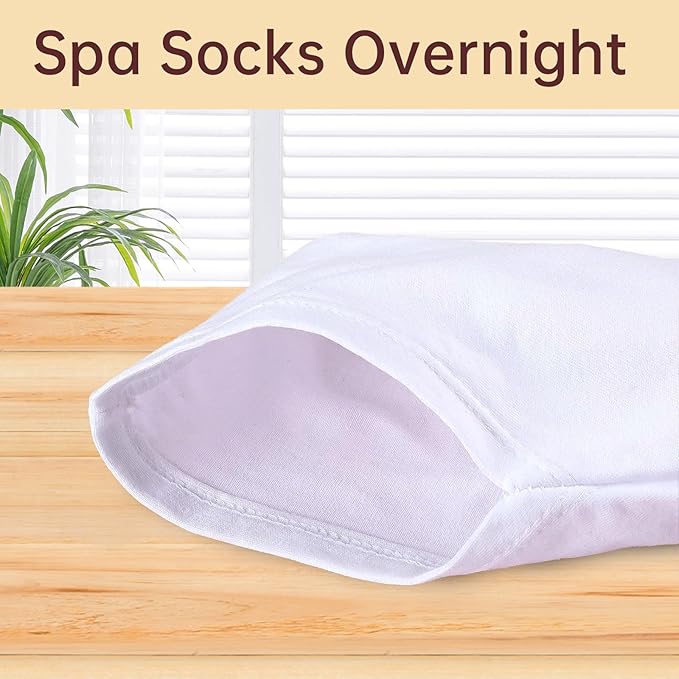 BLMHTWO 4 Pairs Moisturizing Socks, Overnight Foot Care, For Dry Cracked Feet, White Cotton