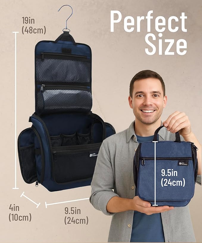 D&D Hanging Travel Toiletry Bag for Men and Women – Large Cosmetics, Makeup and Toiletries Organizer Kit with 10 Compartments, YKK Zippers, XXL Metal Swivel Hook, Water-Resistant Nylon