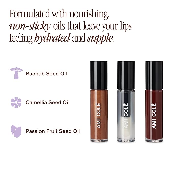 AMI COLÉ Hydrating Lip Treatment 3in1 multitasker for your lips (Holiday Lip Trio), tinted lip gloss, hydrating lip gloss, moisturizing, natural