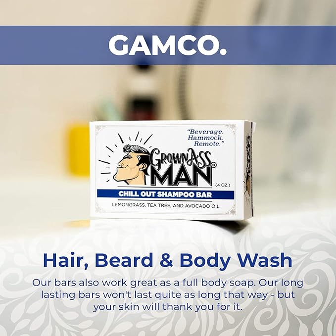 Solid Shampoo Bar Rich Lather 3 in 1: Hair, Beard & Body Wash - Plastic Free & Eco-Friendly, Natural & Organic Clean for All Hair Types, 4oz Bar (Chill Out, 6-Pack)