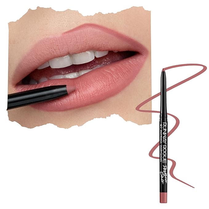 Runway Rogue Designer Liner Lip Pencil, Matte Soft Pink-Mauve Lip Liner Pencil and Lip Liner Sharpener, ‘A List’