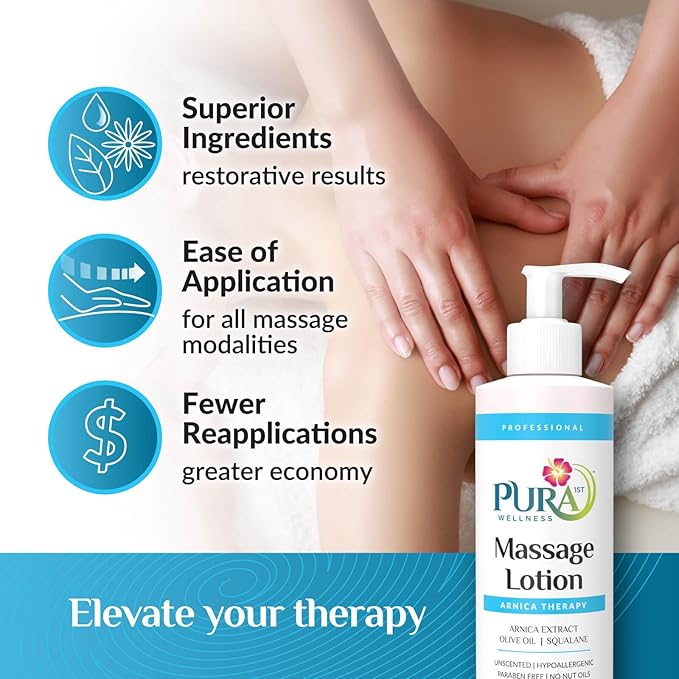 Wellness Professional Arnica Therapy 8oz Massage Lotion, for Bruising, Olive Oil, Arnica Extract, Unscented, Hypoallergenic, Natural, Skin Moisturizing and Hydrating, Deep Tissue