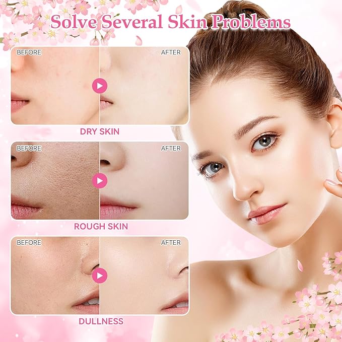 Skin Care Set, Cherry Blossom Skin Care Sets & Kits, Skin Care for Teenage Girls Gift Set with Cleanser, Toner, Serum, Eye Cream, Facial Cream, Facial Skin Care Sets & Kits for Teenage Girls Women