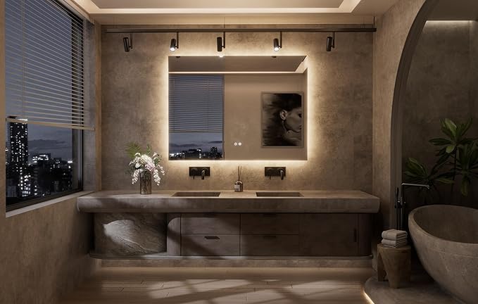 TETOTE 48 x 36 Inch LED Backlit Bathroom Mirror with Lights, 3Color White/Warm/Natural, Anti-Fog Lighted Mirror,Dimmable,Vanity Mirror,Wall Mounted