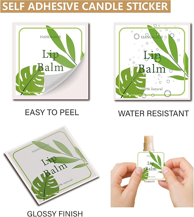 CRASPIRE Lip Balm Labels 80pcs Homemade Lip Balm Labels 2” Clear Lip Balm Labels for Tubes Printable Waterproof Lip Balm Stickers Labels for Lip Balm Handcream Candle Container（Leaves-Green）