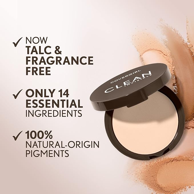Covergirl Clean Invisible Pressed Powder, Lightweight, Breathable, Vegan Formula, Soft Honey 155, 0.38oz (Pack of 2)