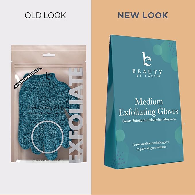 Exfoliating Glove (4 pcs, 2 Pairs) - Medium Shower Gloves for Body Scrub, Exfoliates & Removes Dead Skin