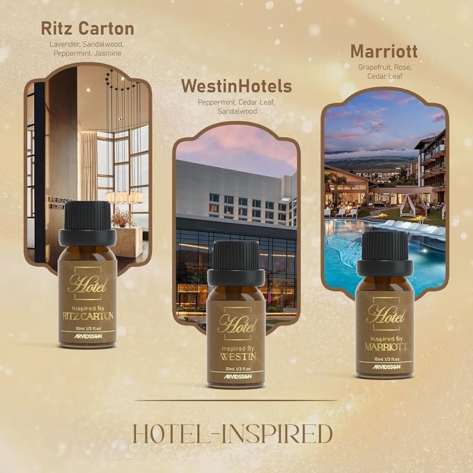 Hotel Diffuser Oils Gift Set - ARVIDSSON Hotel Essential Oils for Diffuser, Luxury Fragrance Oil Set - Inspired by 5 Star Hotels Including Hilton, Four Seasons and More Scents, Gift for Women and Men
