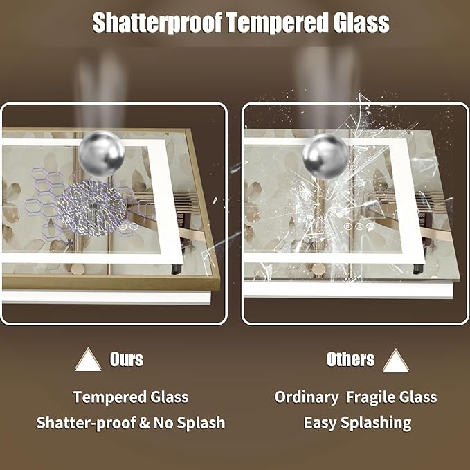 OKPAL 24x36 Gold LED Bathroom Mirror with Lights, Frontlit & Backlit Metal Framed Mirror, Lighted Bathroom Vanity Mirror, Anti-Fog, Dimmable 3 Colors, Shatterproof, Horizontal/Vertical