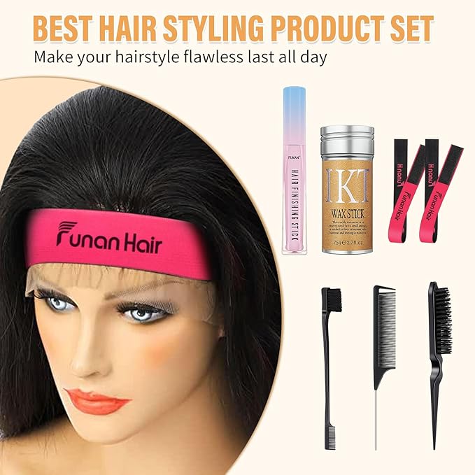 7Pcs Hair Wax Set for Non-Greasy Styling - Includes Wax Sticks, Finishing Sticks, Styling Combs, and Elastic Bands