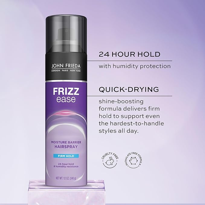 John Frieda Frizz Ease Moisture Barrier Hairspray, Firm Hold Hairspray, Seals Out Moisture, Blocks Frizz, Protects Against Heat, and Keeps Hair Straight with Long-Lasting Hold, 12 Oz, Pack of 2