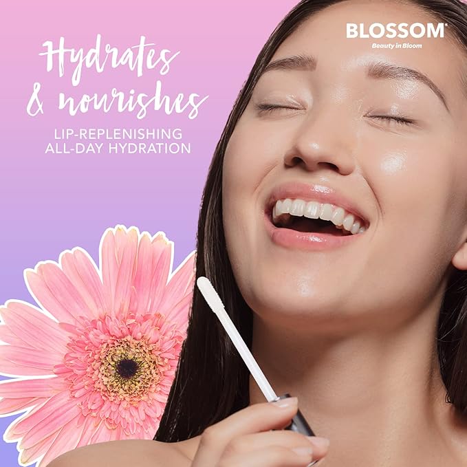 Blossom Moisturizing and Hydrating Shimmer Sparkle Lip Oil with Olive Oil + Grape Seed Oil, Infused with Real Flowers, 3g, Mango