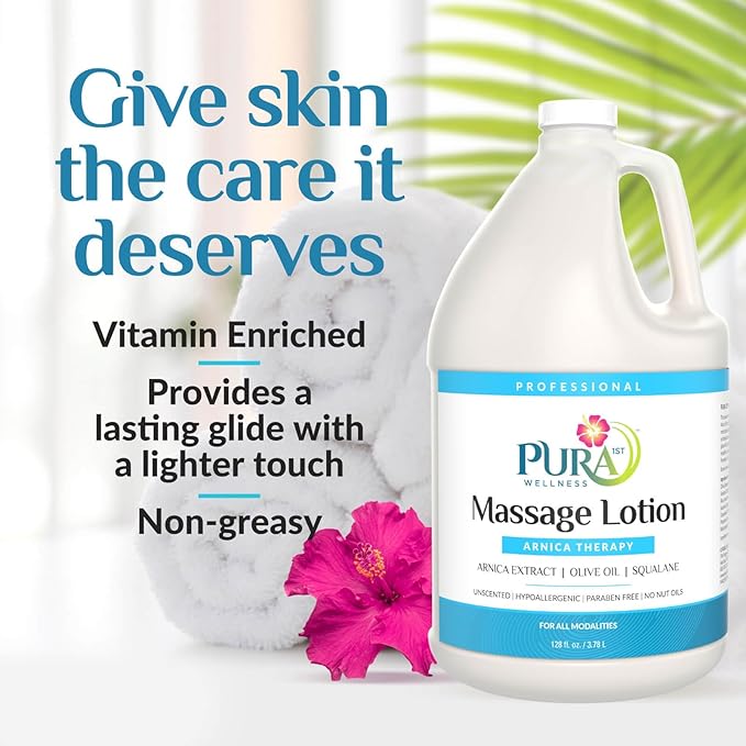 Wellness Professional Arnica Therapy 128oz Massage Lotion, Arnica Lotion for Bruising, Olive Oil, Unscented, Hypoallergenic, Natural, Skin Moisturizing and Hydrating, Deep Tissue