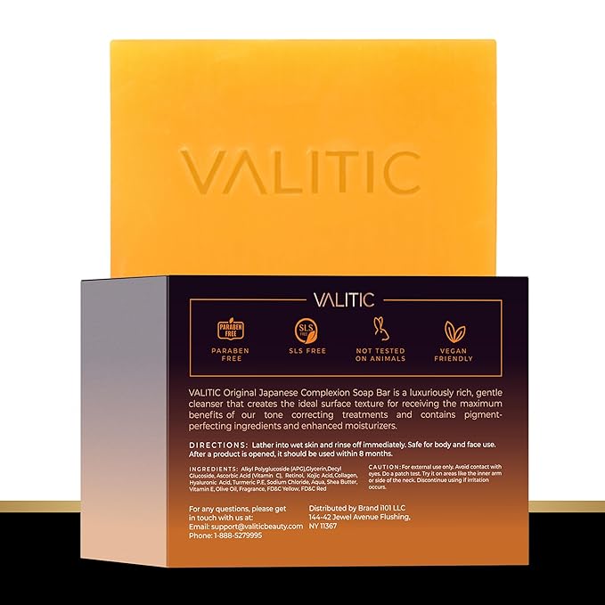 VALITIC Kojic Acid Vitamin C and Retinol Soap Bars with Turmeric for Dark Spot - Original Japanese Complex Infusedwith Collagen, Hyaluronic Acid, Vitamin E (2 Pack) - With Scrub Bag