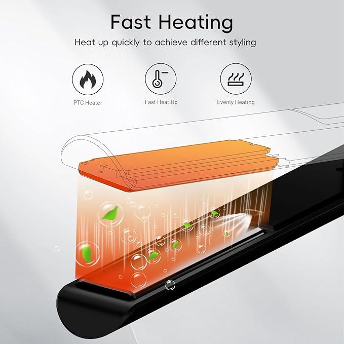 Nicebay Hair Straightener and Curler Fast Heating Titanium Iron with 5 Temp Settings and Negative Ion Technology, Travel-Friendly