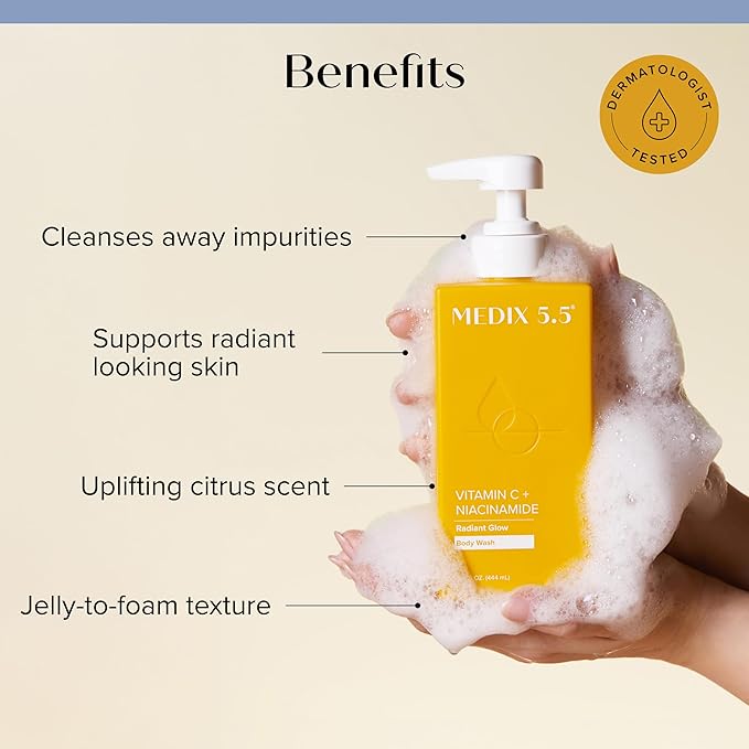 MEDIX Vitamin C Body Wash + Vitamin C Body Lotion & Face Moisturizer 2PC Skin Care Set | Anti Aging Lotion + Body Cleanser Skincare Set For Women, Men, & Smoother Looking Skin, 2-Pack