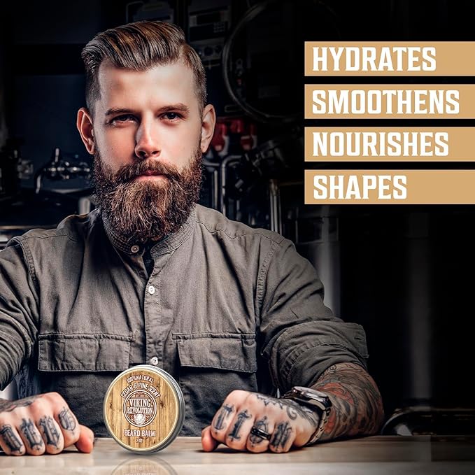 Viking Revolution Cedar & Pine Beard Balm - Butter with Argan Oil, Softener & Moisturizer for Men - Wax for Beards (2oz, 1 Pack)