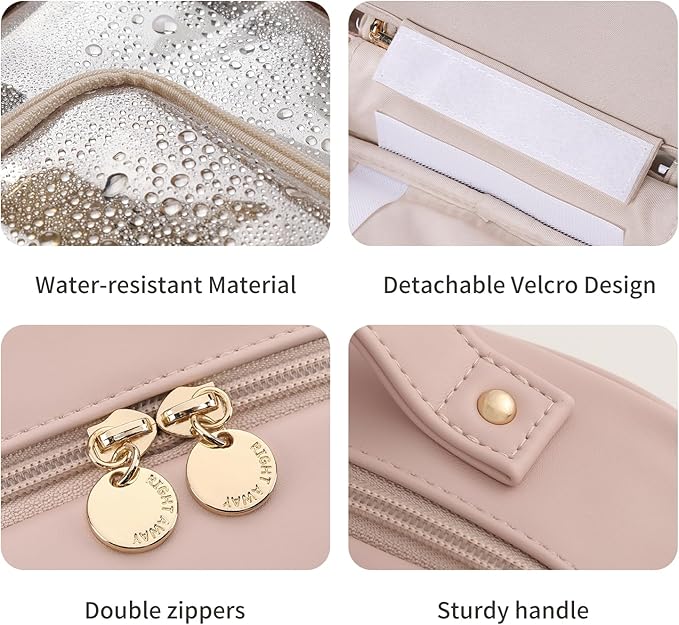 RIGHT AWAY Travel Toiletry Bag for Women, Waterproof Makeup Bag&Case, Portable Cosmetic Organizer Checkered Make up Bag for Full Sized Toiletries，Cosmetics and Travel-Size Accessories,Pink Checkered