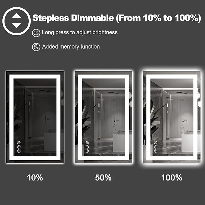 Amorho LED Bathroom Mirror 48"x 38" with Front and Backlight, Stepless Dimmable Wall Mirrors with Anti-Fog, Shatter-Proof, Memory, 3 Colors, Double LED Vanity Mirror(Horizontal/Vertical)