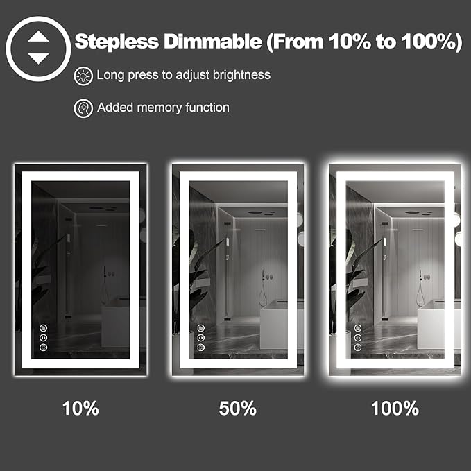 Amorho LED Bathroom Mirror 55"X40" with Front and Backlight, Stepless Dimmable Wall Mirrors with Anti-Fog, Shatter-Proof, Memory, 3 Colors, Double LED Vanity Mirror(Horizontal/Vertical)