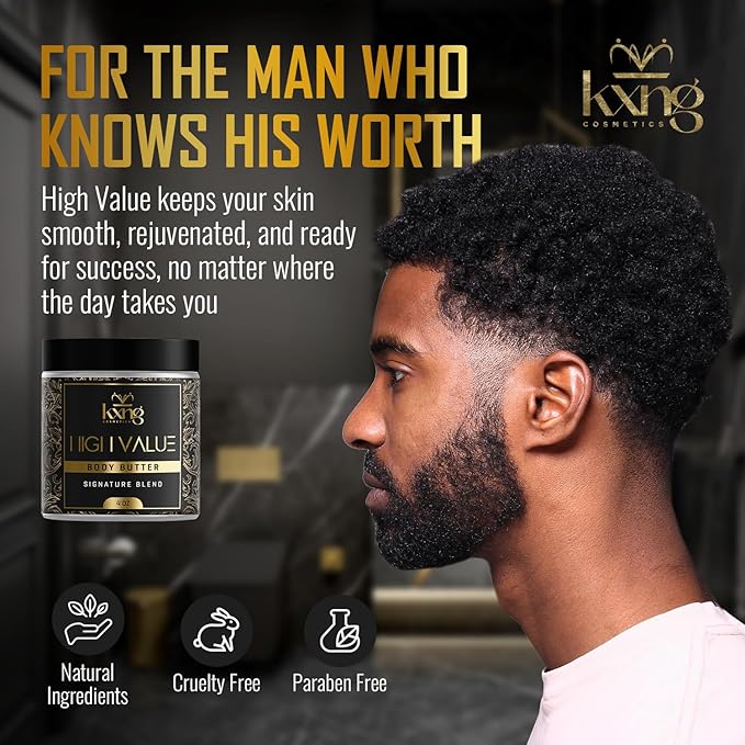 KXNG Cosmetics, Body Butter, Organic Skin Care for Men and Women, Body Moisturizer Lotions and Creams, Raw Shea Butter, Cocoa Butter, Mango, Coconut Oil, Hand, Foot, All Skin Types (High Value)