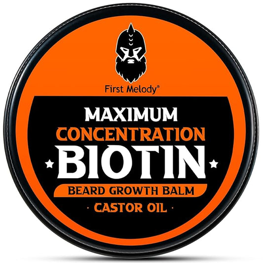 Beard Balm, 2X Concentration Biotin, with Castor Oil and Argan & Jojoba Oils, Promotes Beard Growth, Styles, Strengthens & Softens Beards & Mustaches, 2 Ounce