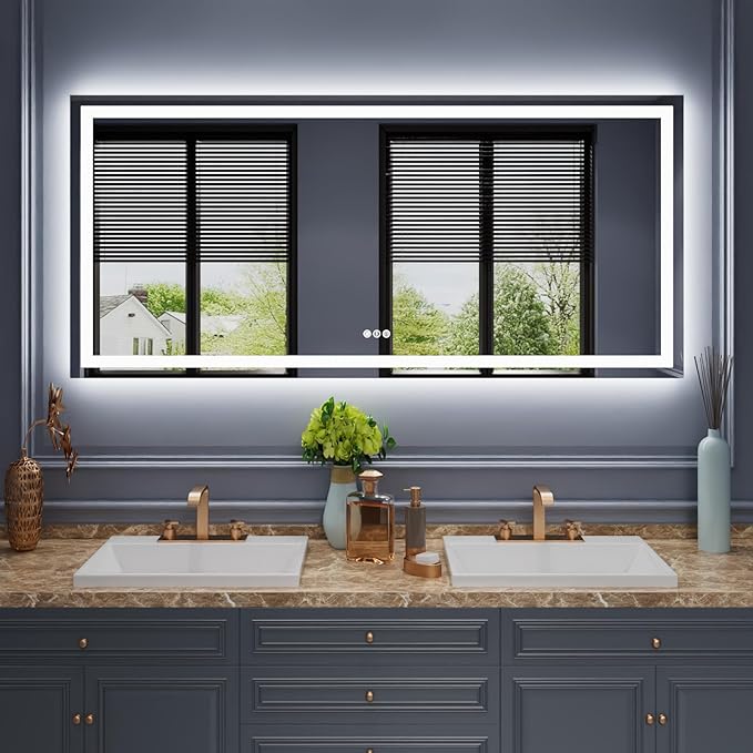 Amorho LED Bathroom Mirror 68"x 36" with Front and Backlight, Stepless Dimmable Vanity Mirrors with Anti-Fog, Shatter-Proof, Memory, 3 Colors, Large Lighted Mirrors for Wall