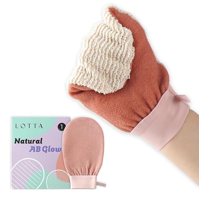 LOTTA Dual-Sided Exfoliating Gloves - Natural Viscose & Sisal for Deep Body Scrub & Massage - Gentle for Sensitive Skin - Replaces Loofah (Pink-Rough)