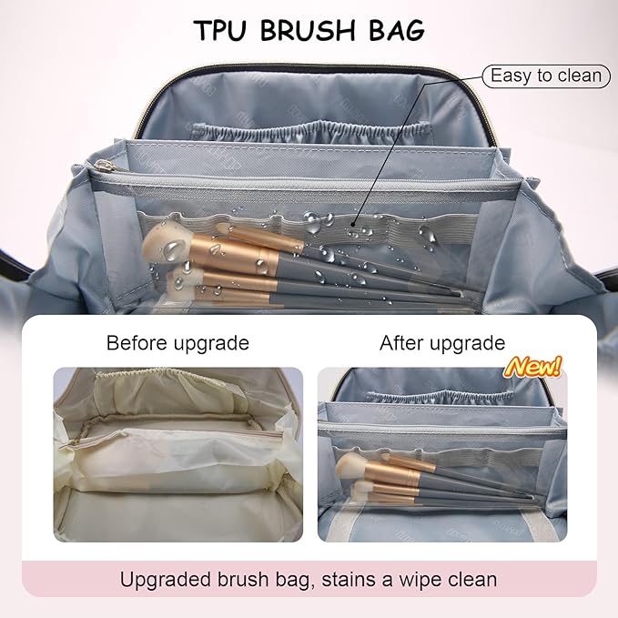 BOYATU Travel Makeup Bags for Women: Large Cosmetic Bag Waterproof - Vegan Leather Make up Bags Set of 3 - Portable Toiletry Organizer (L09 Violet)