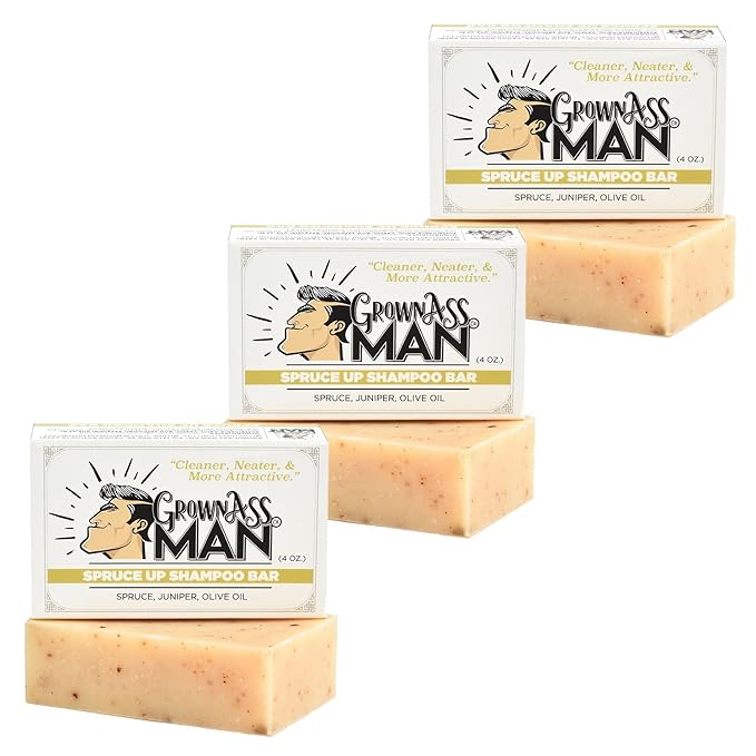 Solid Shampoo Bar Rich Lather 3 in 1: Hair, Beard & Body Wash - Plastic Free & Eco-Friendly, Natural & Organic for All Hair Types, 4oz Bar (Spruce Up, 3-Pack)