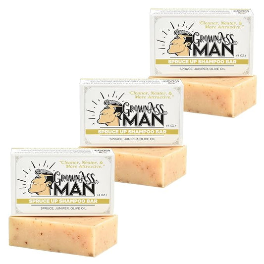 Solid Shampoo Bar Rich Lather 3 in 1: Hair, Beard & Body Wash - Plastic Free & Eco-Friendly, Natural & Organic for All Hair Types, 4oz Bar (Spruce Up, 3-Pack)