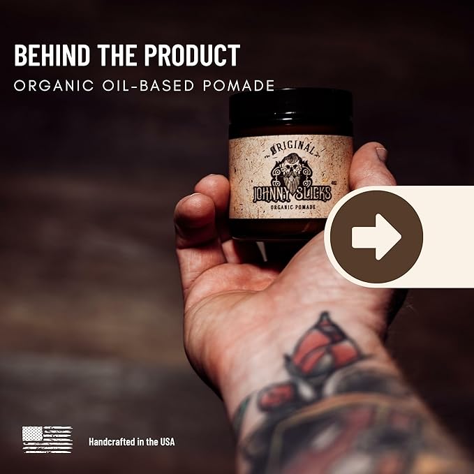 Oil Based Pomade | Organic Hair Styling for Men, Low to Medium Hold | Promotes Healthy Hair Growth & Helps Hydrate Dry Skin, (Rugged, 4 Ounce) Veteran Owned, USA Made.