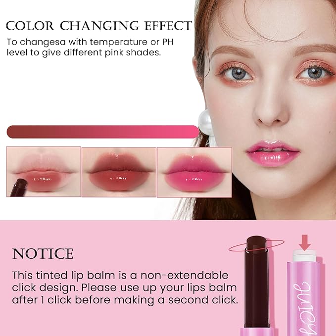 DAGEDA Tinted Lip Balm, Moisturizing Magic Color Changing Lipstick, Soothing Hydrating Lip Balm Tinted, Glossy Lip Plump Gloss Butter Balm, Lightweight, Non-Greasy, 03