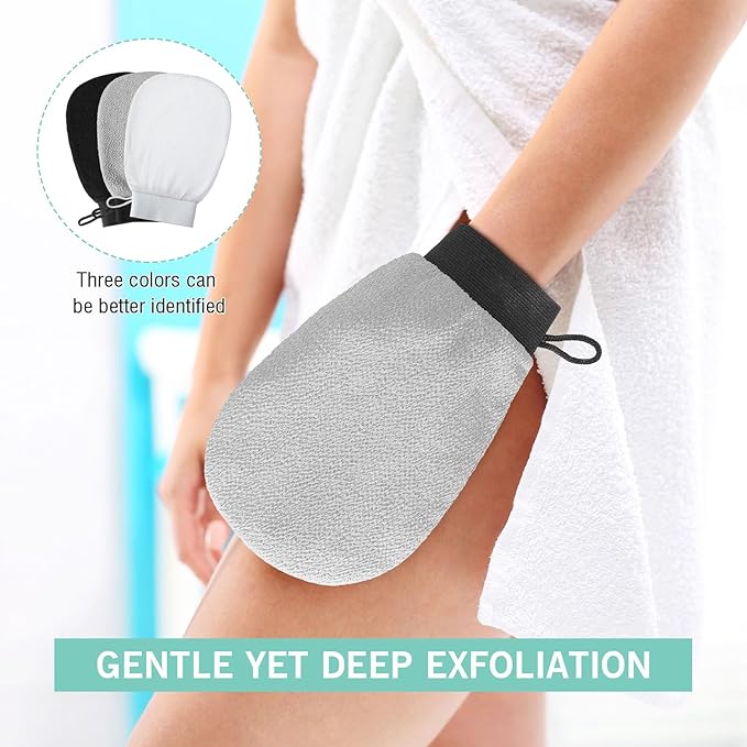 20 Pcs Exfoliating Glove Bulk Summer Exfoliator Mitt Body Scrubber 150d Viscose Fiber Deep Skin Korean Scrub Mitt for Spa Massage Dead Skin Remover for Men and Women(Black, White, Gray)