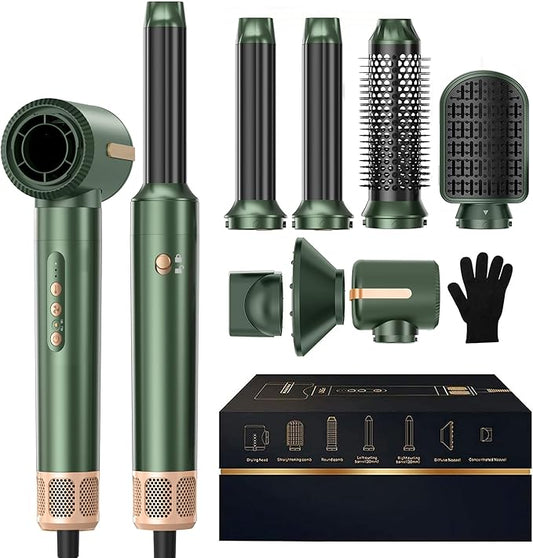 7 in ONE Hair Dryer Brush, Powerful Blow Dryer Brush with Auto- Wrap Curler, Detachable Fast Drying, Volumizing, Curling, Straightening, Ionic Hair Dryer with Diffuser, Hair Styling Tools 100-120V