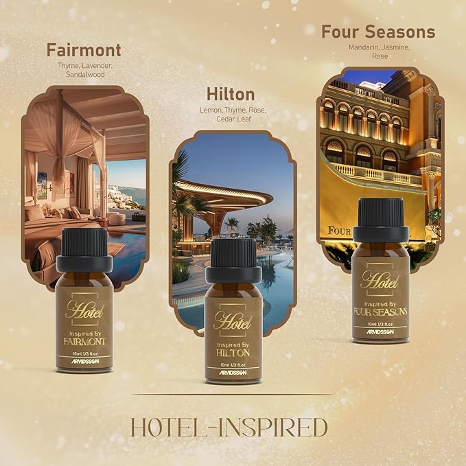 Hotel Diffuser Oils Gift Set - ARVIDSSON Hotel Essential Oils for Diffuser, Luxury Fragrance Oil Set - Inspired by 5 Star Hotels Including Hilton, Four Seasons and More Scents, Gift for Women and Men