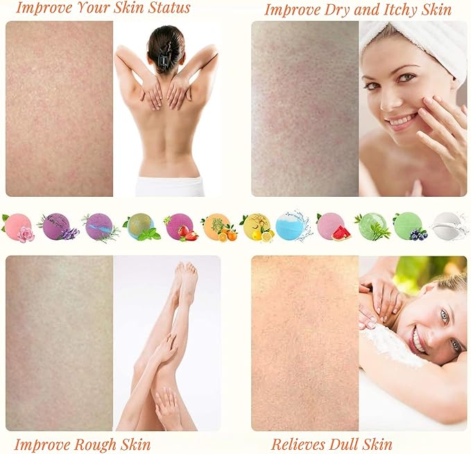 Bath Bombs Gift Set 12 PCS 2.8oz Organic Natural Essential Oils, Relax and Moisturize Skin, Luxury Spa Bomb Gifts for Girl, Mom, Kids, Wife, Birthday, Valentine's Day, Anniversary