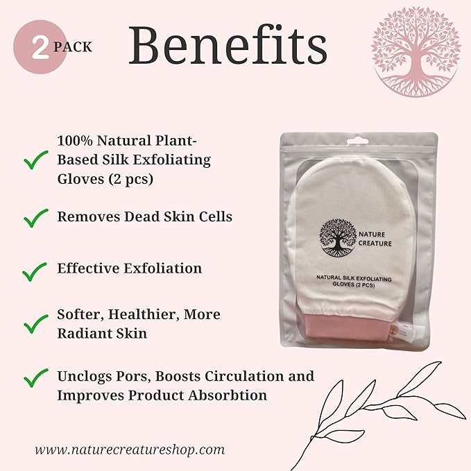– Vegan Silk Exfoliating Glove (2pcs) for Face, Body, and Hands | Natural Body Scrubber for Dead Skin Removal | Exfoliating Mitt Eco-Friendly, Perfect for Spa, Bath, and Shower