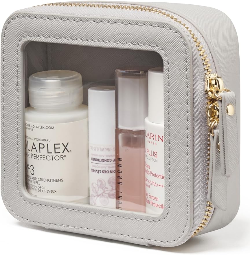 Popvibe Clear Makeup Bag Travel Cosmetic Case Transparent Toiletry Bag with Zipper, Portable Make Up Organizer Traveling Compact Car Bag for Essentials