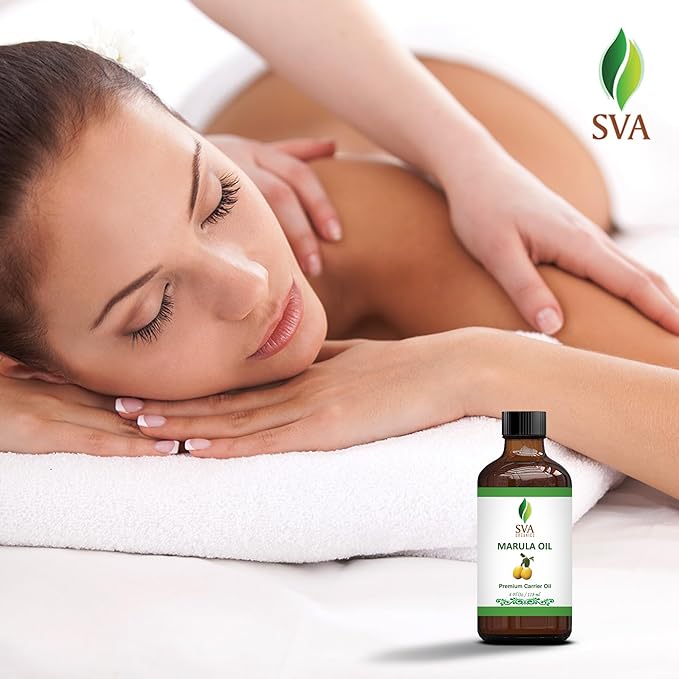 SVA Organic Marula Seed Oil - 4 Fl Oz - 100% Natural Cold Pressed Virgin Marula Oil Organic - for Face, Skin Care, Hair Care, Scalp Massage & Body Massage – Unrefined Carrier Oil with Dropper