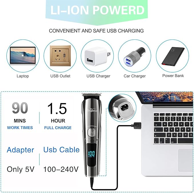 Brightup Beard Trimmer for Men with Travel Case- Electric Razor & Shaver, Cordless Hair Clippers Trimmers Set, IPX7 Waterproof Mens Grooming Kit for Face, Mustache, Body, Ear, Nose Hair Trimmer