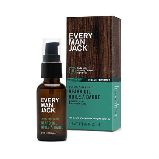 Every Man Jack Mens Beard Oil - Sea Salt Fragrance - Deeply Moisturizes and Softens Your Beard and Adds a Natural Shine - Naturally Derived with Shea Butter and Argan Oil - 1 fl oz